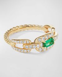 Stax Link Stone Ring in 18K Gold with Emerald and Diamonds, 7mm