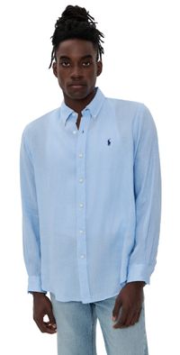 Polo Ralph Lauren Piece Dye Linen Shirt Office Blue L
