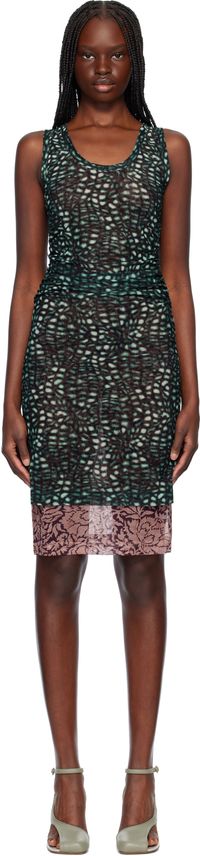 Dries Van Noten Green & Pink Printed Midi Dress