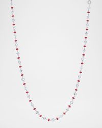 18K White Gold Diamond and Ruby Station Necklace, 16"-18"L, 4.15ctw