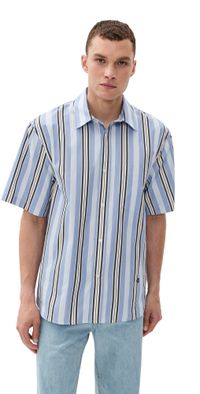 SIMKHAI Deacon Oversized Shirt Blue Multi Stripe XL