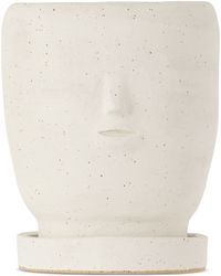 Rami Kim Studio Ensemble de jardinière et soucoupe blanches à ornement en forme de visage