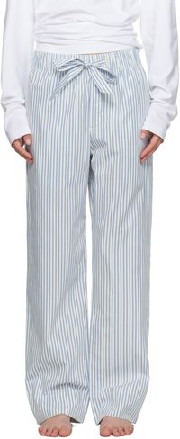 Tekla White & Blue Poplin Pyjama Pants