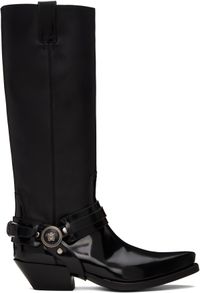 Versace Black Texano Knee-High Tall Boots