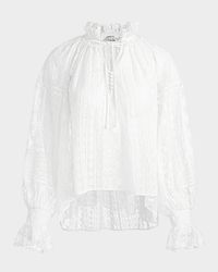 Norah Eyelet Tie-Front Peasant Blouse