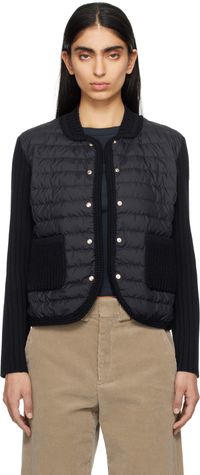 Moncler Navy Padded Wool Down Cardigan