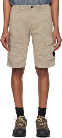 C.P. Company Beige Stretch Sateen Cargo Shorts
