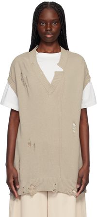 YOHJI YAMAMOTO Taupe 7G2P Jersey V Neck Vest