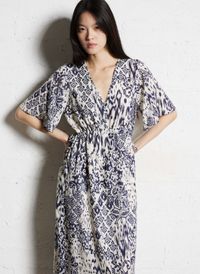 Sud Express - Robe midi Col V imprimée - Taille L - Bleu
