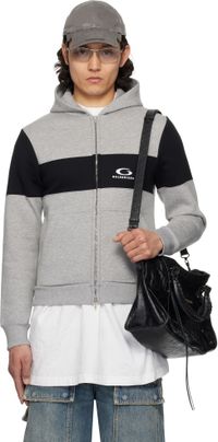 Balenciaga Pull à capuche gris et noir en jersey technique
