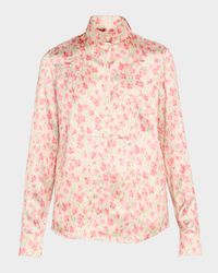 Floral Print Satin Button-Down Overshirt