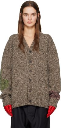 Maison Margiela Cardigan brun à images en tricot jacquard