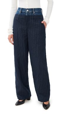 SIMKHAI Ophelia Double Waistband Combo Pants Midnight Stripe 12