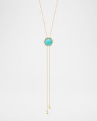 Honeycomb Cabochon Gemstone & Diamond Lariat Necklace in 18K Yellow Gold
