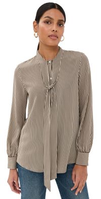 Nili Lotan Irina Silk Top Chocolate Stripes M