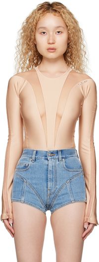 Mugler Beige Illusion Shaping Bodysuit
