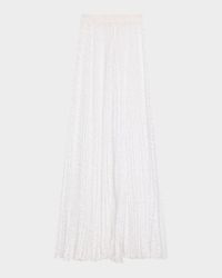 Pleated Sheer Floral Lace Maxi Skirt