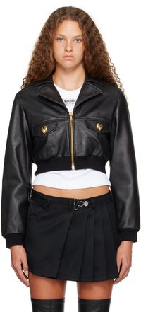 Moschino Black Heart Buttons Leather Jacket