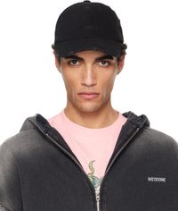 We11done Black Distressed Logo Embroidered Cap