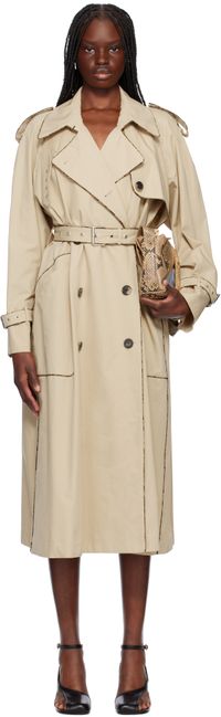 Dries Van Noten Beige Piping Trench Coat