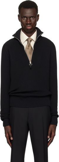 TOM FORD Black Silk Merino Rib Quarter Zip Sweater