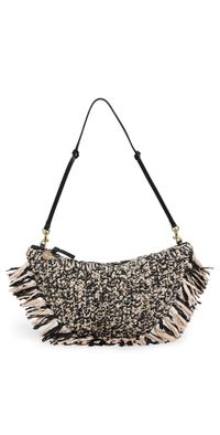Clare V. Lune Bag Black/Cream Raffia w/ Fringe One Size