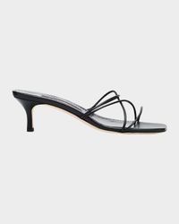 Strappy Leather Kitten-Heel Mule Sandals