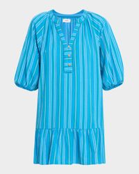 Edie Flounce Striped Cotton Mini Shift Dress
