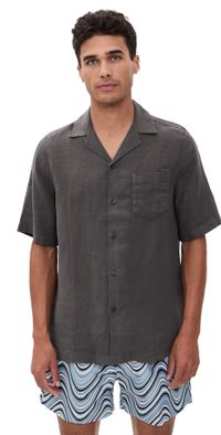 Frescobol Carioca Angelo GD Linen Short Sleeve Shirt Cedar Grey XL