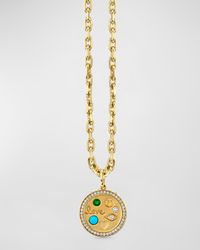 14K Yellow Gold Iconography Circle Charm Oval Link Necklace