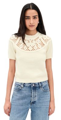 FRAME The Lace Gathered Cashmere Sweater Cream XS