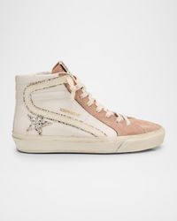 Slide Leather Glitter Mid-Top Sneakers
