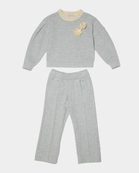 Girl's Floral Applique Sweatshirt & Sweatpants Set, Size 4-6