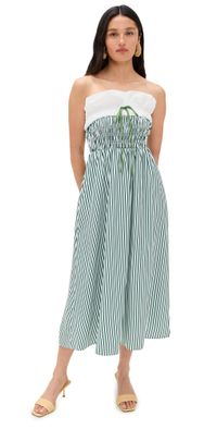 Bailey Rose Striped Midi Dress Green Stripe L