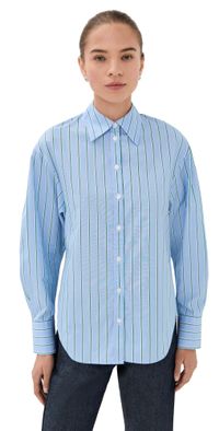 Bite Studios Vera Striped Organic Cotton Poplin Shirt Arctic Blue Stripe 38