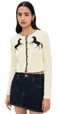 Another Girl Horse Motif Knit Cardigan Cream XS