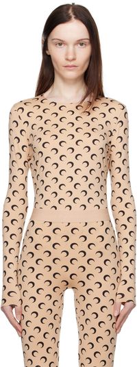 Marine Serre Tan Moon Printed Jersey Second Skin T-Shirt