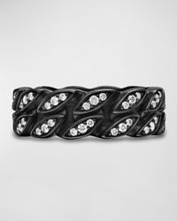Men's Curb Chain Band Ring in Black Titanium with Diamonds, 8mm