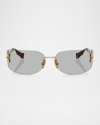 Rimless Logo Metal Rectangle Sunglasses