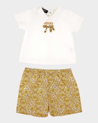 Girl's Safety Pin Jersey Top & Barocco Poplin Shorts, Size 3M-18M