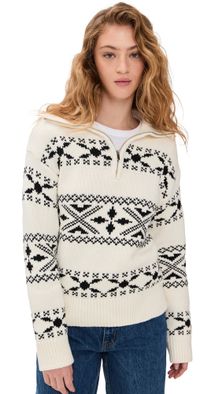 English Factory Motif Zip Up Sweater Ivory/Black M