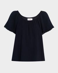 Macie Fringe-Trim Cotton Gauze Top