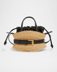 Shuffle Mini Top-Handle Bag in Raffia and Calfskin
