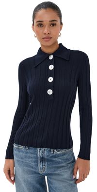 Nackiye Sugarman Knit Long Sleeve Polo Navy S