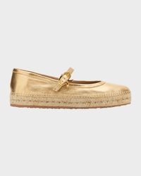 Metallic Leather Mary Jane Espadrilles
