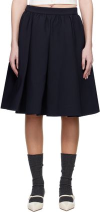 SHUSHU/TONG Navy Silhouette Pleated Midi Skirt