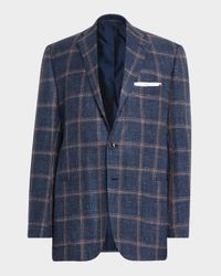 Men's Cashmere, Wool and Silk Washed Windowpane Sport Coat
