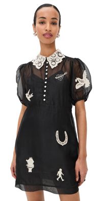 Sea Ellison Puff Sleeve Silk Mini Dress Black 10