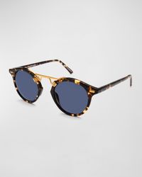 St. Louis Round Polarized Sunglasses, Blue/Brown Tortoise