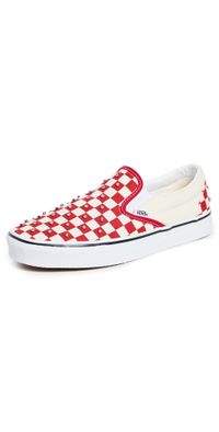 Vans Classic Slip On Sneakers Checkerboard Rhinestone Red M 4.5/ W 6